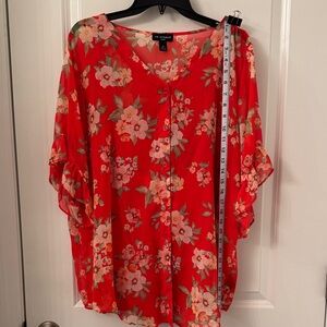 I.N. Studio floral blouse button down, ruffle sleeve solid tank top included 2X